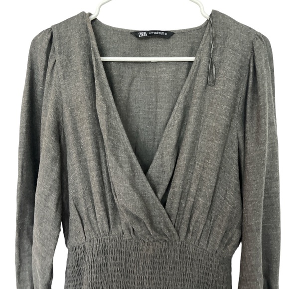 NWOT Zara Smocked Mini Dress Anthracite Gray Size M - Picture 6 of 8